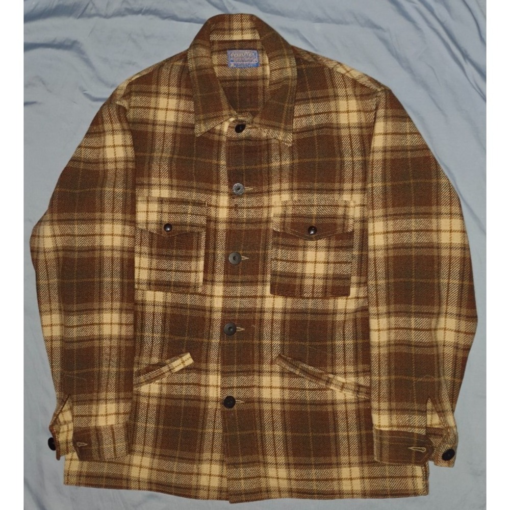 VTG‎ 60s Pendleton Mackinaw Cruiser Jacket Wool USA Plaid Brown Mens Large